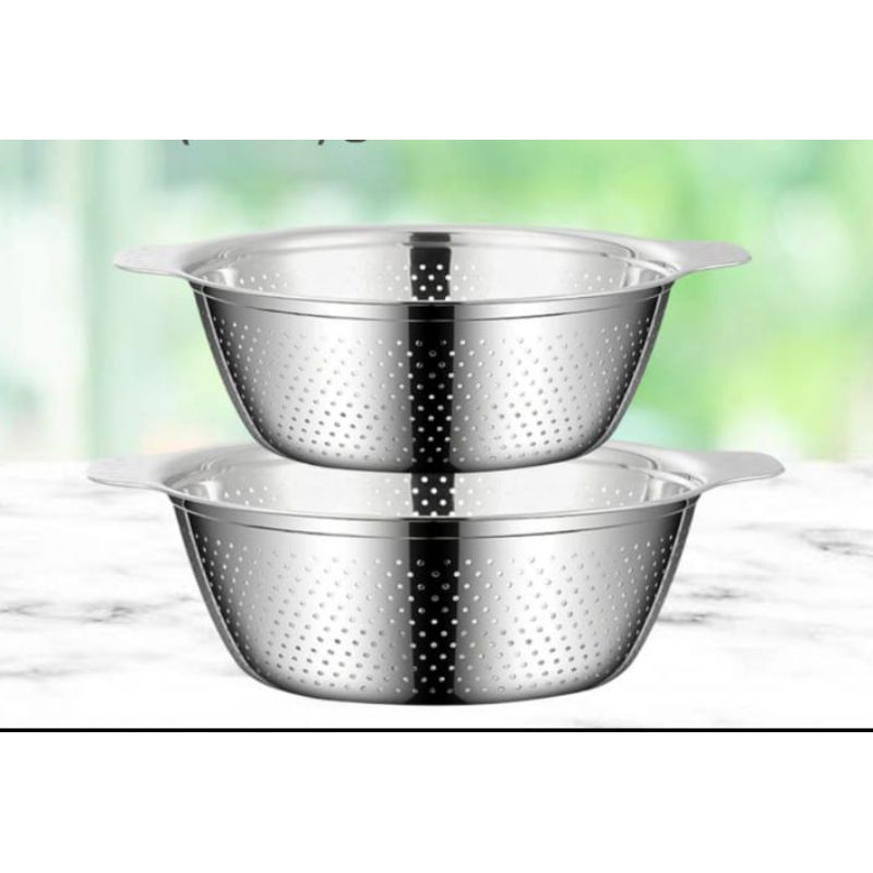 Baskom Lubang / Baskom Bolong / Baskom bakul gagang Stainless Saringan Sayur
