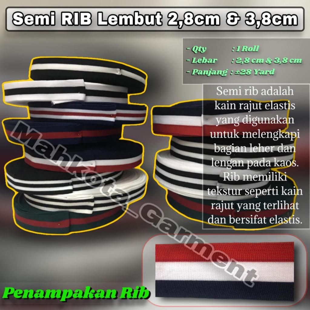 Pita semi RIB Elastis Kaos Kerah Manset Pinggang | RIB tangan kerah pinggang 2,8cm 3,8cm | Pita RIB 