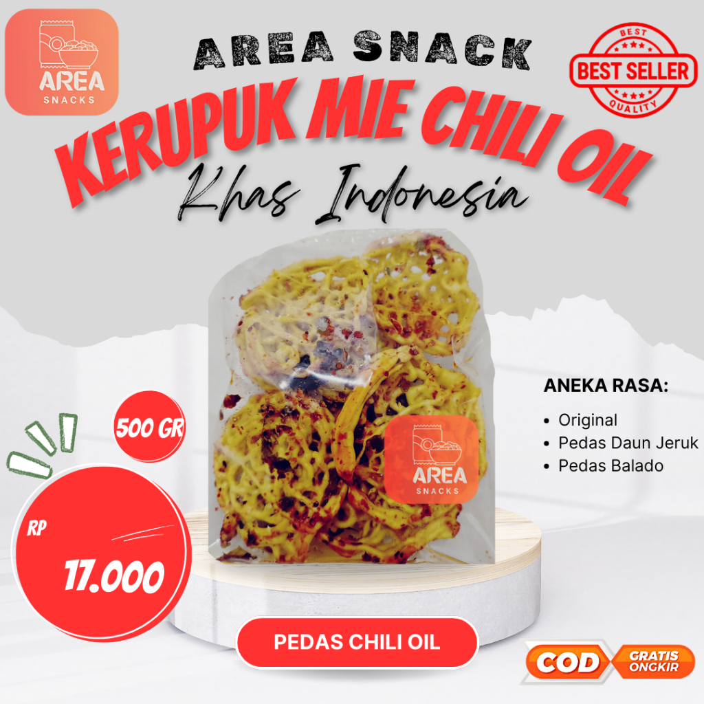 

CEMILAN KERUPUK MIE KUNING PEDAS CHILI OIL 500gram 500 gr DAUN JERUK SUPER RENYAH GURIH 500gr
