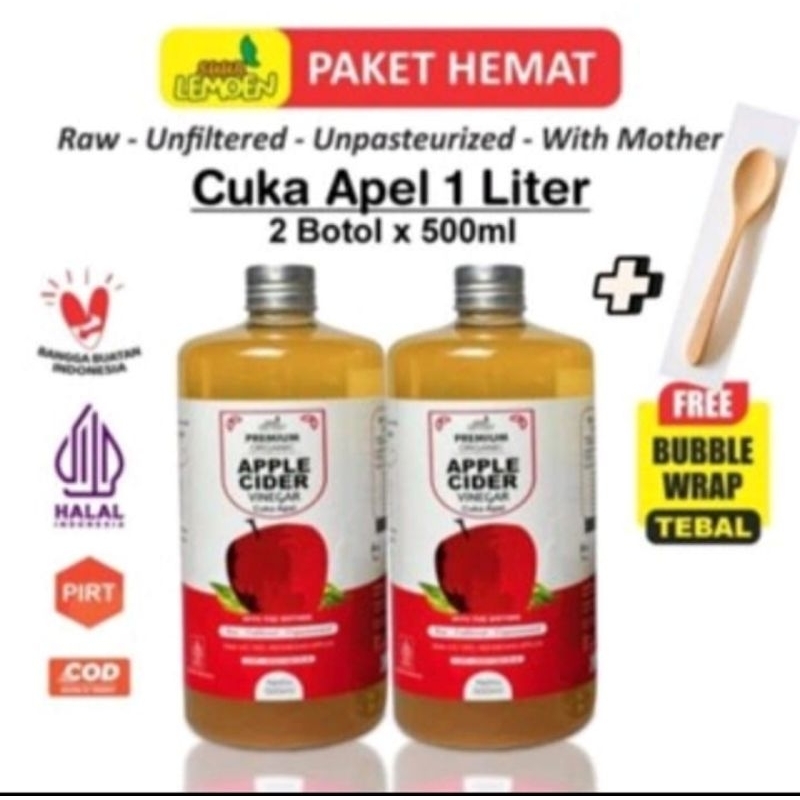 

APPLECIDER VINEGAR WITH MOTHER || CUKA APEL PAKET 1.000 ML BY SUUR LEMOEN ID || SUDAH HALAL & BPOM