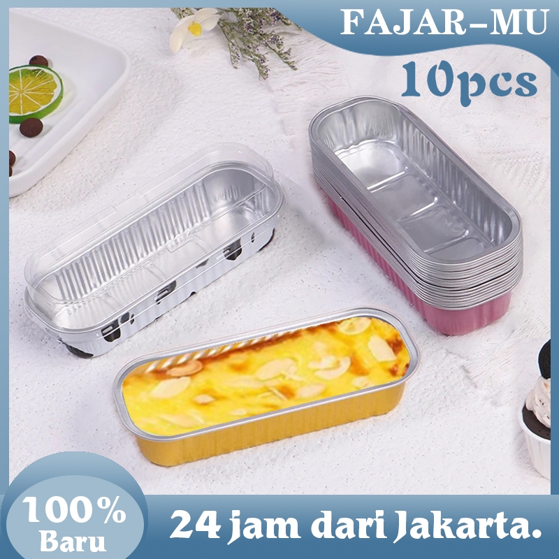Aluminium Foil Cup Dengan Tutup 10pcs Kapasitas 200ml Kotak Dessert Alumunium Foil Tray Panjang