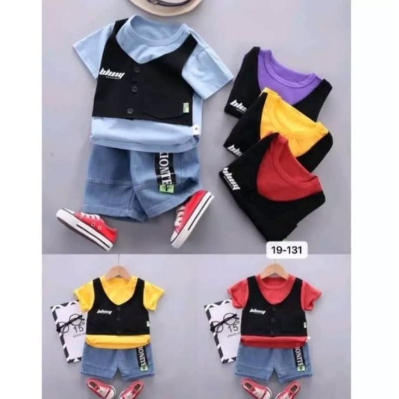 19-131 Set kaos mix linen rompi anak laki-laki