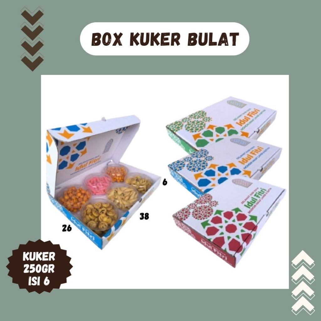 

Kardus Kuker 38x26x6 LD Kue Kering Toples 250 gr isi 6 Toples Box Ied Mubarok Dus Idul Fitri Lebaran Packing Kotak Kemasan Pizza Polos/Motif