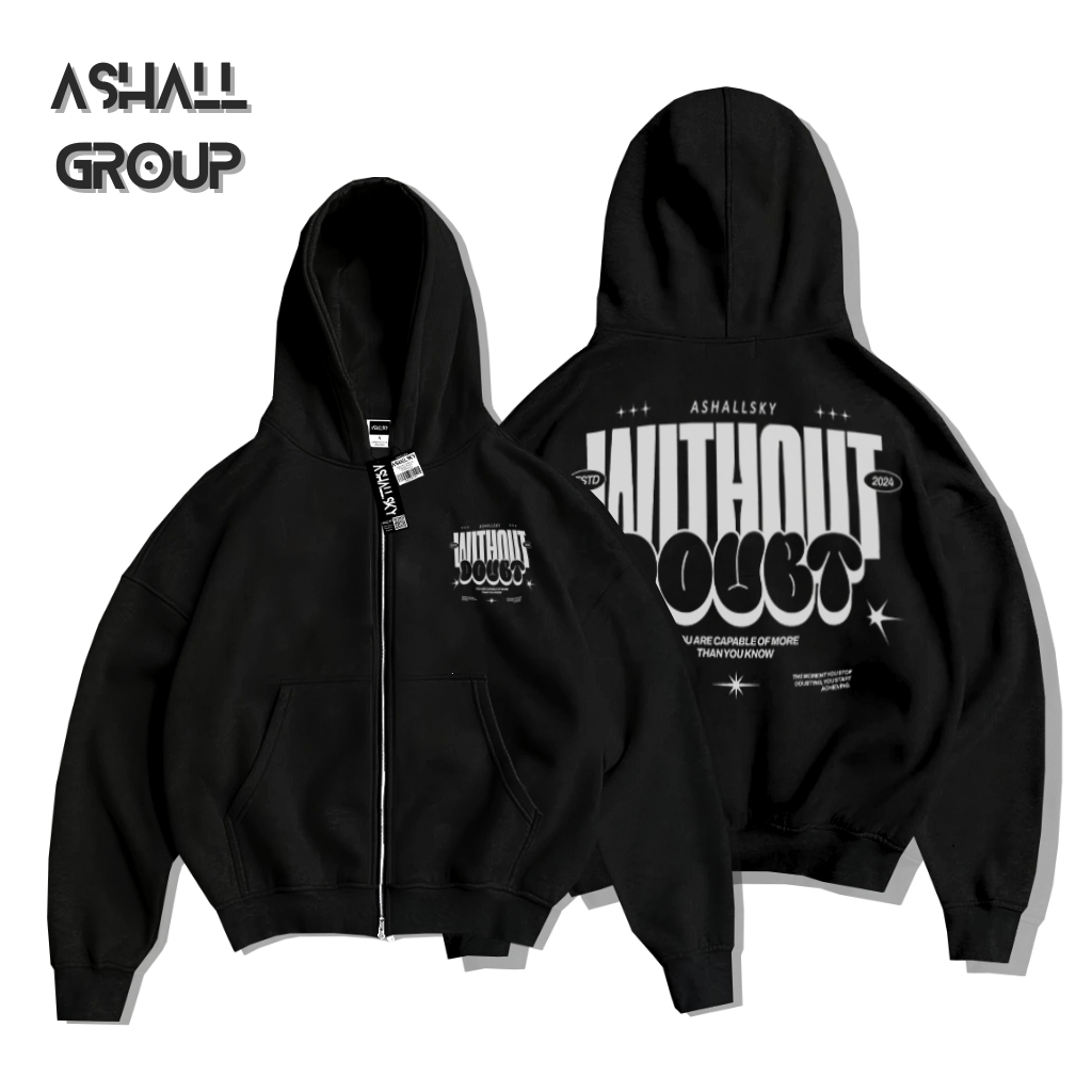 Hoodie Boxy Zipper Motif Hitam Without Unisex Oversize Hoodie Resleting Boxy Hoodie Zipper Boxy Hood