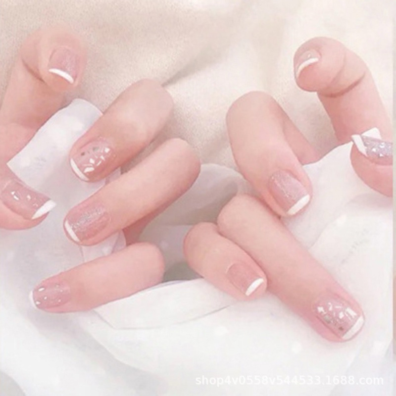 [FREE LEM/24pcs] KUKU PALSU FRENCH PUTIH MOTIF / KUKU PALSU PENGANTIN