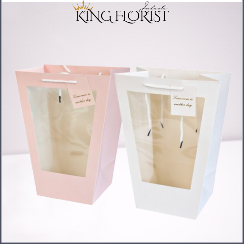 

Paper Bag Mika Warna PUTIH PINK Tas Bouquet Flower Goodie Bag Hampers 1003