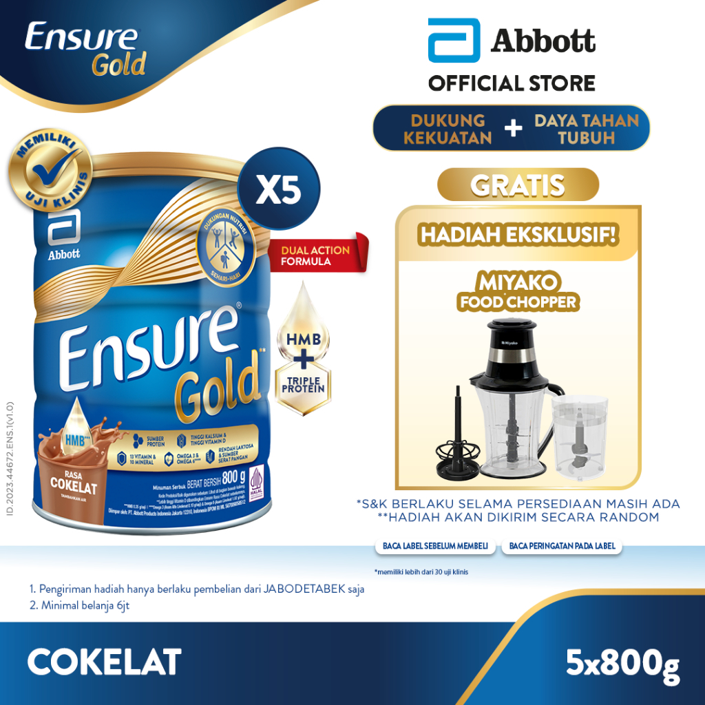 

Ensure Gold HMB Cokelat 800 g - Nutrisi Dewasa Rendah Laktosa - 5 pcs