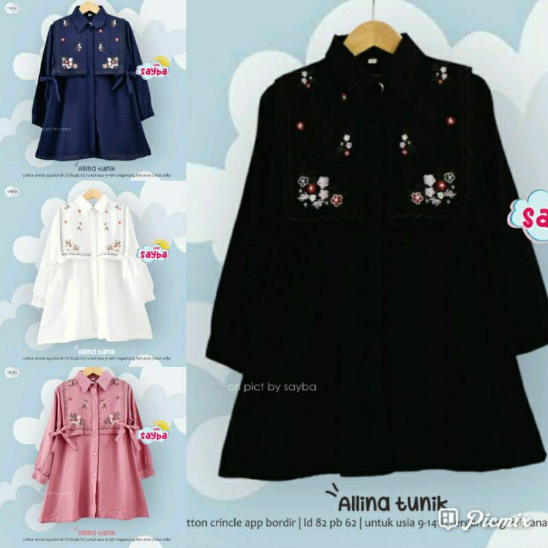 Sayba Allina Tunik Dress/Chellia Blouse/Baju Anak/Baju Anak Kekinian/Baju Anak Usia 9tahun 14tahun
