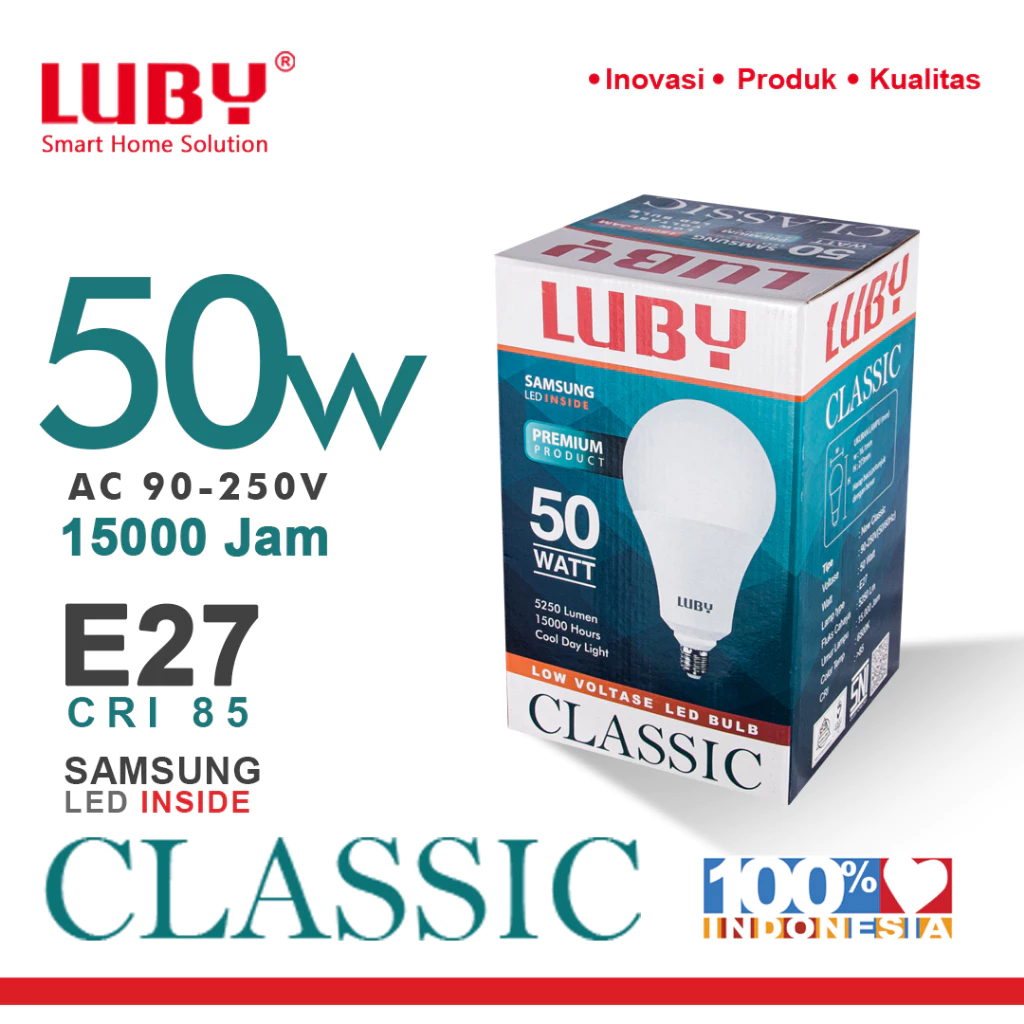 Lampu LED 50W Luby tipe Classic 50 WATT Garansi 1 tahun Lampu Luby Cahaya putih