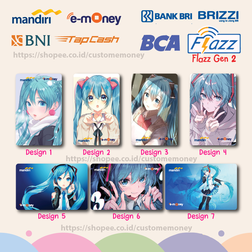 KARTU EMONEY ANIME JEPANG HATSUNE MIKU BLUE ANIME LUCU EMONEY MANDIRI FLAZZ BCA GEN 2 - 1 SISI
