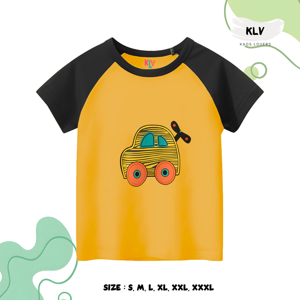 Kaos Raglan Anak Motif Mobil Garis Original Distro 30s Sablon