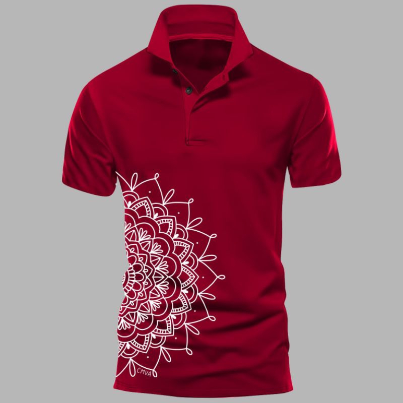 KAOS ATASAN T-SHIRT KAOS KERAH KANCING COWOK LENGAN PENDEK JUMBO MOTIF BATIK UKIR PUTIH SABLON DTF