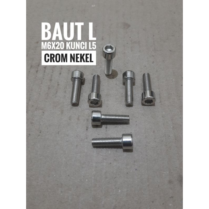 baut L m6x1,00x20 kunci L5 croom nekel dan hijau 1pcs