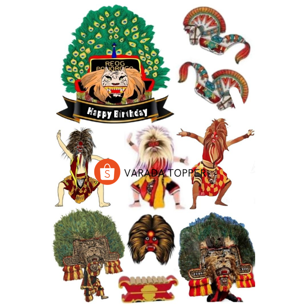 Topper REOG PONOROGO Free Custom Nama dan Umur | Hiasan Cake Birthday JARANAN REOG
