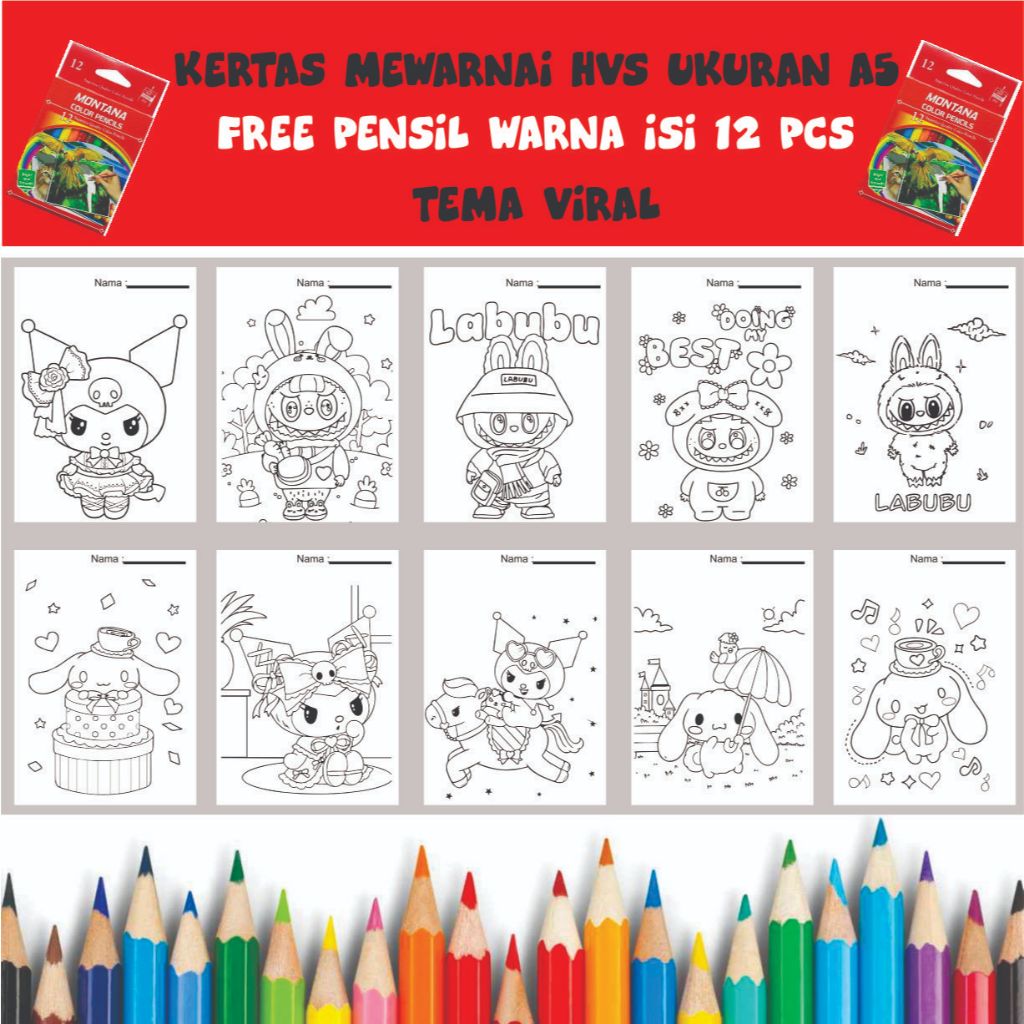 

Gambar Mewarnai kertas hvs ukuran A5 / sketsa / edukasi anak /coloring / Banyak pilihan