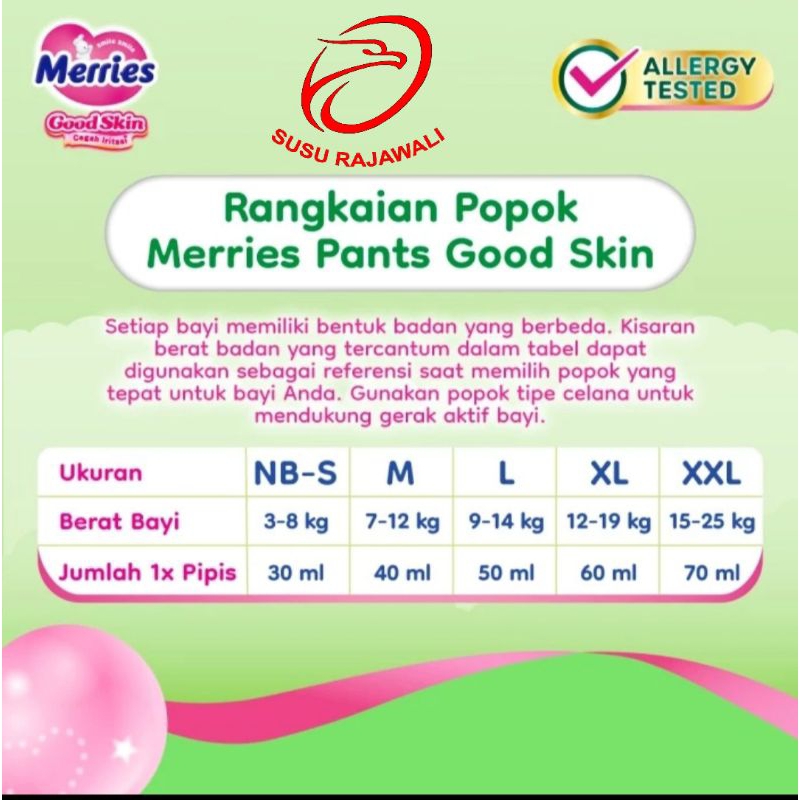RB7 (Paket 2 Bal) Merries Pants Good Skin NB-S40 M32 L28 XL26 XXL28 Popok Celana