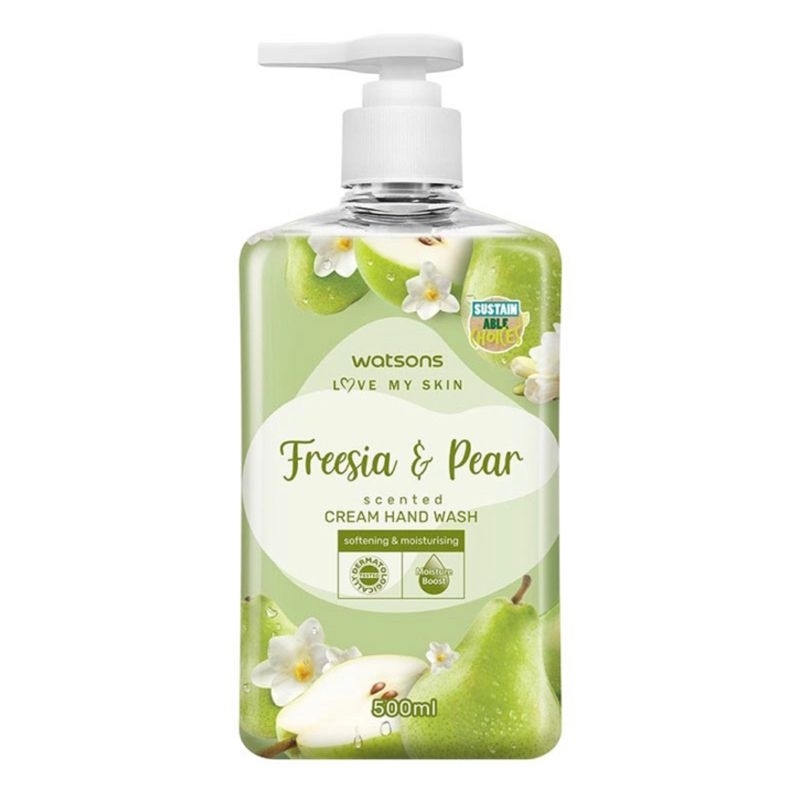 WATSONS Freesia & Pear Scented Cream Hand Wash 500ml / Sabun Cuci Tangan Watson Freesia and Pear 500