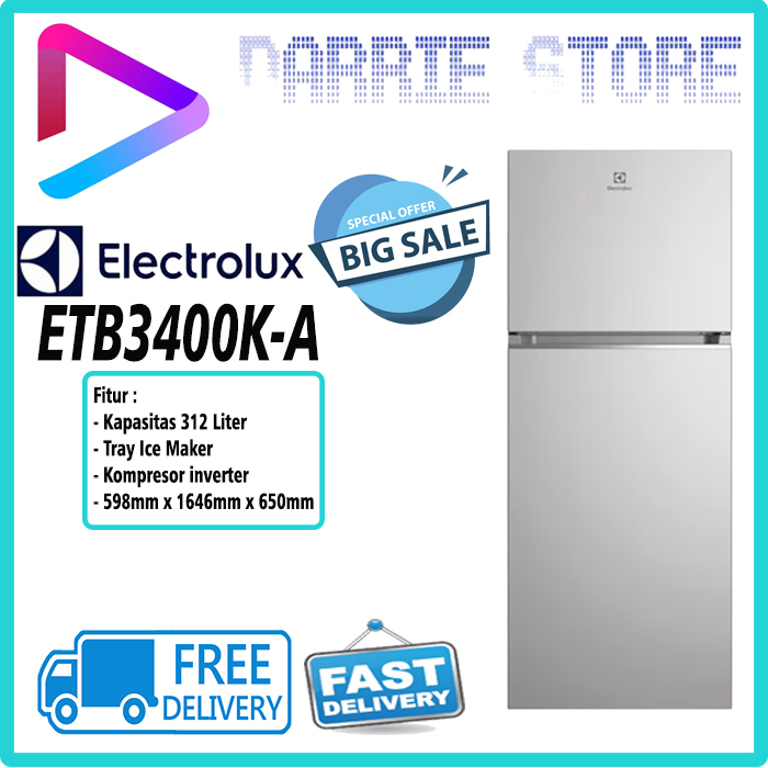 ELECTROLUX ETB3400K-A Kulkas 2 Pintu Inverter ETB3400KA ETB3400