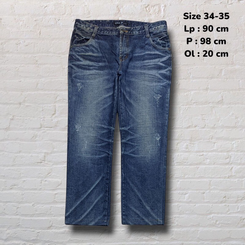 Size 34 35 Celana Panjang Longpants Jeans O&P Dark Blue Washed Fading Straight Fit Original Second P