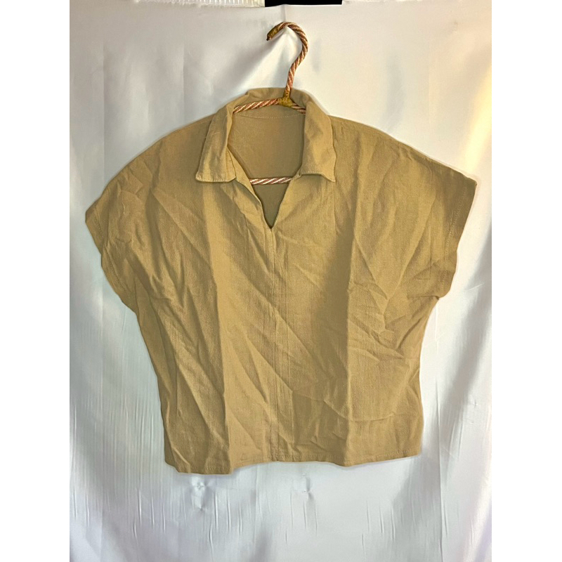 Baju Kerah V Neck Coklat Susu