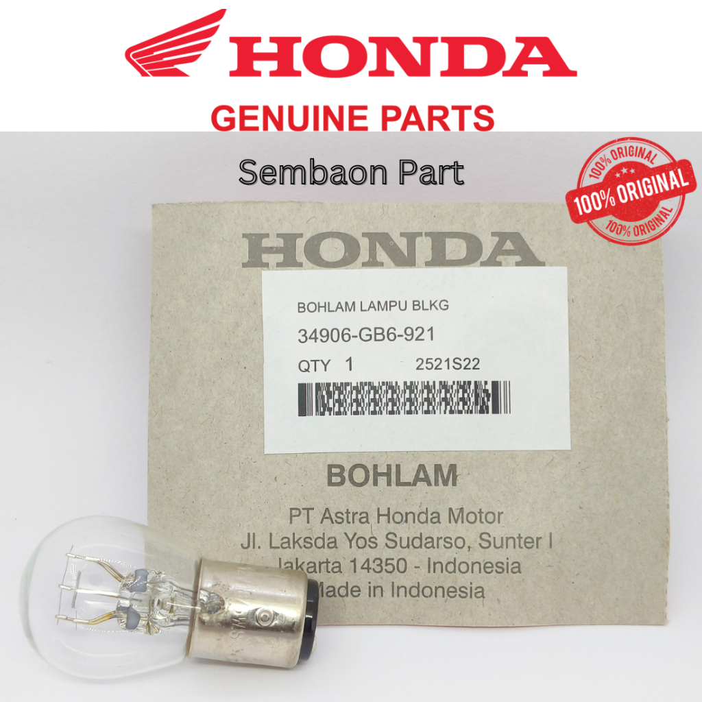 Bohlam Lampu Stop Belakang 1Pc Kodepart 34906-GB6-921 Original Honda Beat Scoopy Spacy Karbu Fi Esp 
