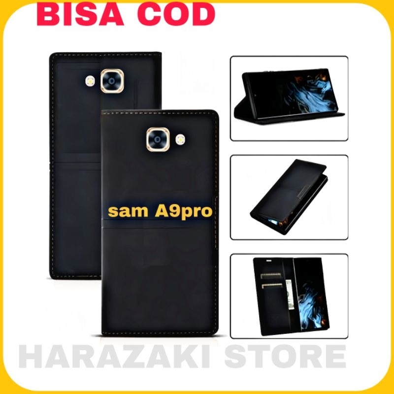 Casing Samsung A9 Pro Casing Leather Flip Polos Kulit Cover
