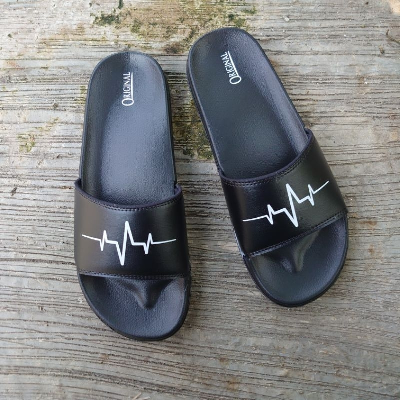 SANDAL PRIA WANITA TERMURAH RINGAN SANDAL SLIDE SELOP SLOP HITAM PUTIH POLOS DISTRO SENDAL LAKI LAKI