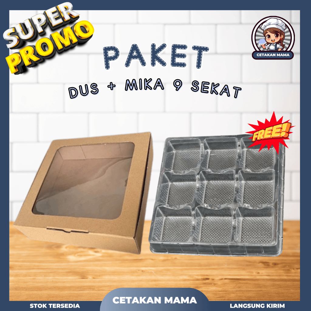 

Paket Mika Sekat 9 + Kardus Sekat 9 cetakan puding mika karton dus bahan kokoh ukuran 24 x 24 x 7 cm Mika Tray Sekat 9 Tempat Puding Alas Puding Tatakan Puding Mini, Kue, Jelly, Bolu Kukus TERMURAH