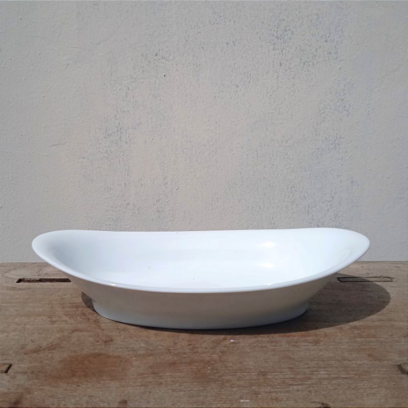 Antik Piring Porselen Tipis Oval Perahu Eropa Putih Polos Utuh