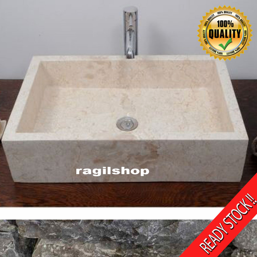Wastafel Kotak 40 X 30  Bahan Asli Batu Alam Marmer Cuci Tangan Taman Cafe Resto Hotel Toilet Tulung
