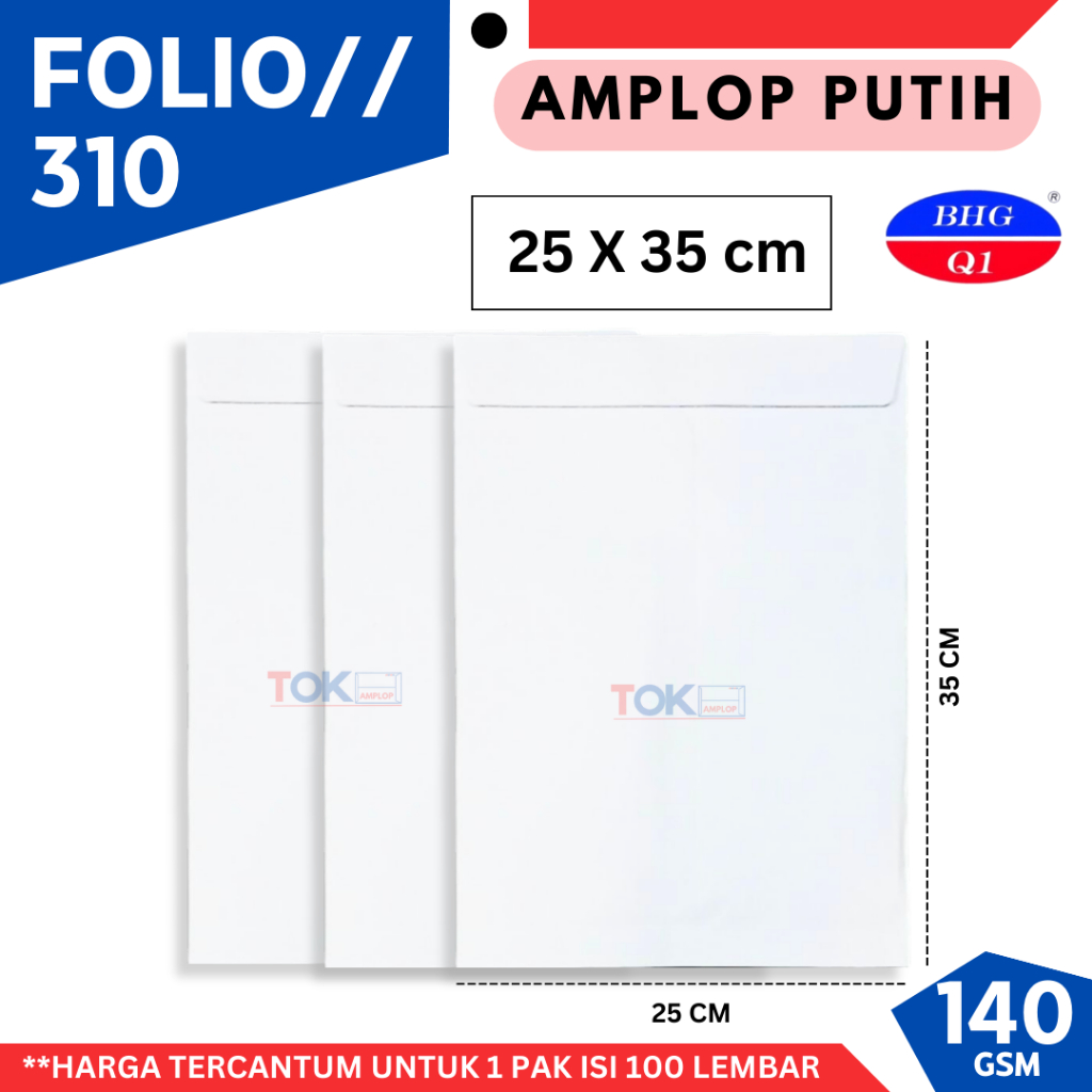 

Amplop FOLIO PUTIH TEBAL 140gr (25x35) RJ4