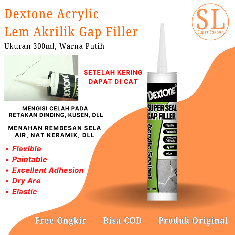 Dextone Sealant Akrilik Lem Tambal Celah Retakan Dinding Beton Nat Keramik Paintable