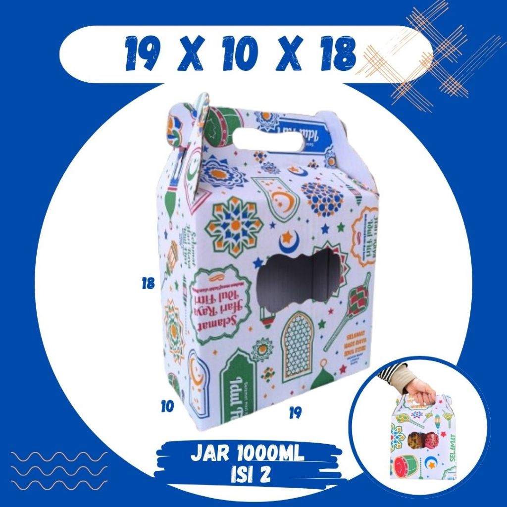 

Box Kue Kering 19x10x18 Jinjing (KUKER TOPLES JAR 1000ml ISI 2) Box Jinjing Kardus Lebaran Idul Fitri Hampers Polos/Motif