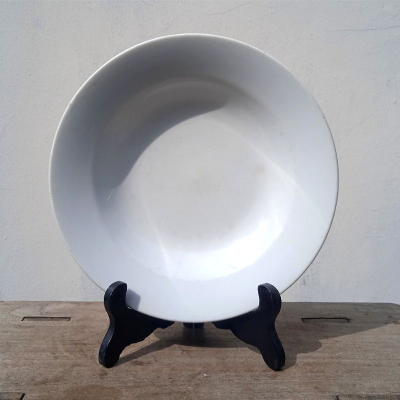 Antik Piring Cekung Eropa Porselen Putih Polos D.20,5cm Utuh Tua
