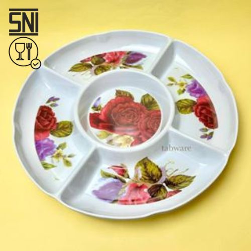Piring saji sekat 5 melamine /piring catering bulat sekat 5/souvenir/