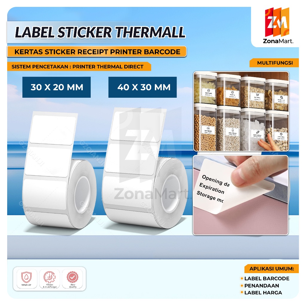 

Label Thermal Kertas Thermal 40x30 mm & 30X20 mm (1 LINE) Kertas Sticker Thermal 40 x 30 mm 30 x 20 mm Receipt Printer Barcode Isi 800 Pcs Kertas Label Tag Price Tag