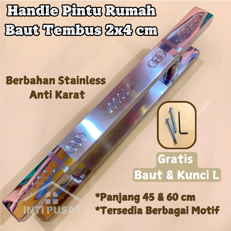 Handle Pintu Rumah Minimalis Stainless Baut Tembus Motif 45 cm 60 cm
