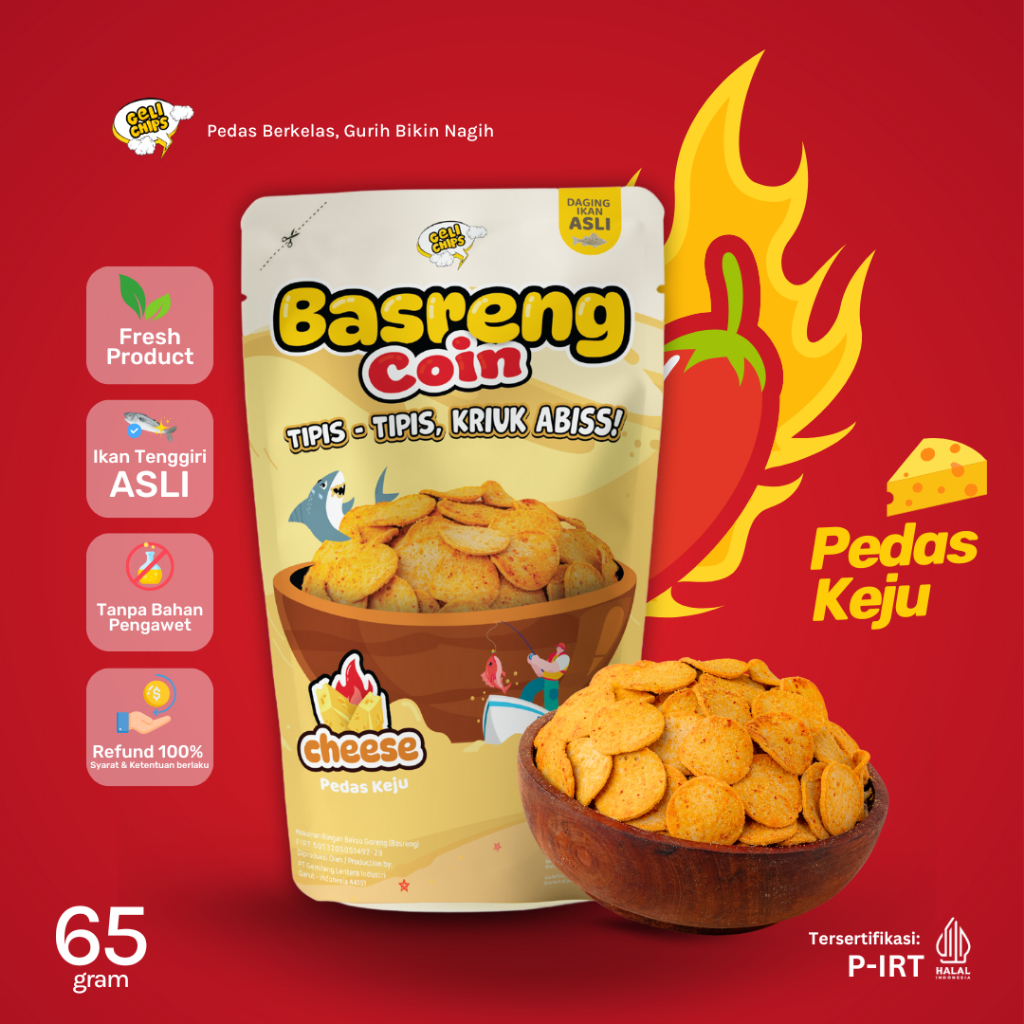 

GELICHIPS - Basreng Bulat Koin Rasa Keju Tipis Renyah Kriuk 65gr