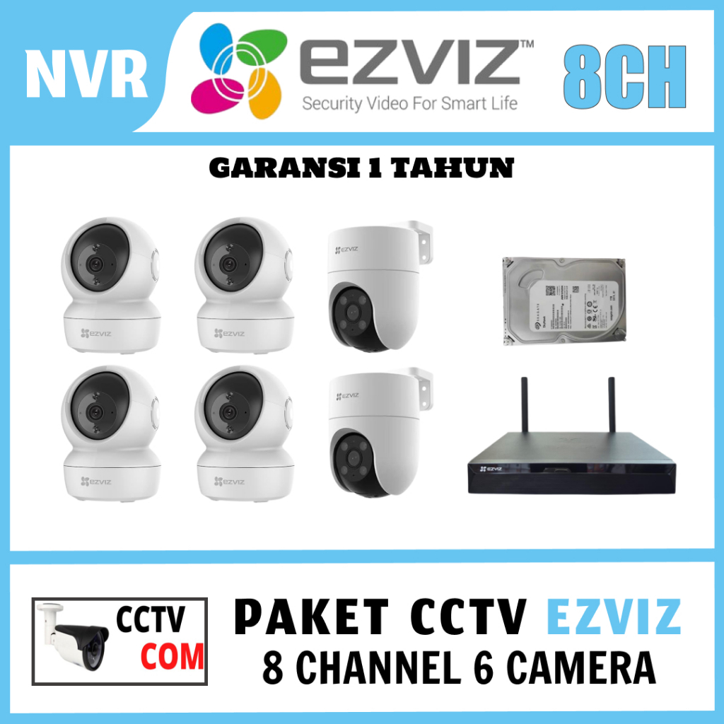 PAKET CCTV EZVIZ NVR 8 CHANNEL 6 CAMERA 4MP 2MP TWO WAY TALK CCTV WIRELESS