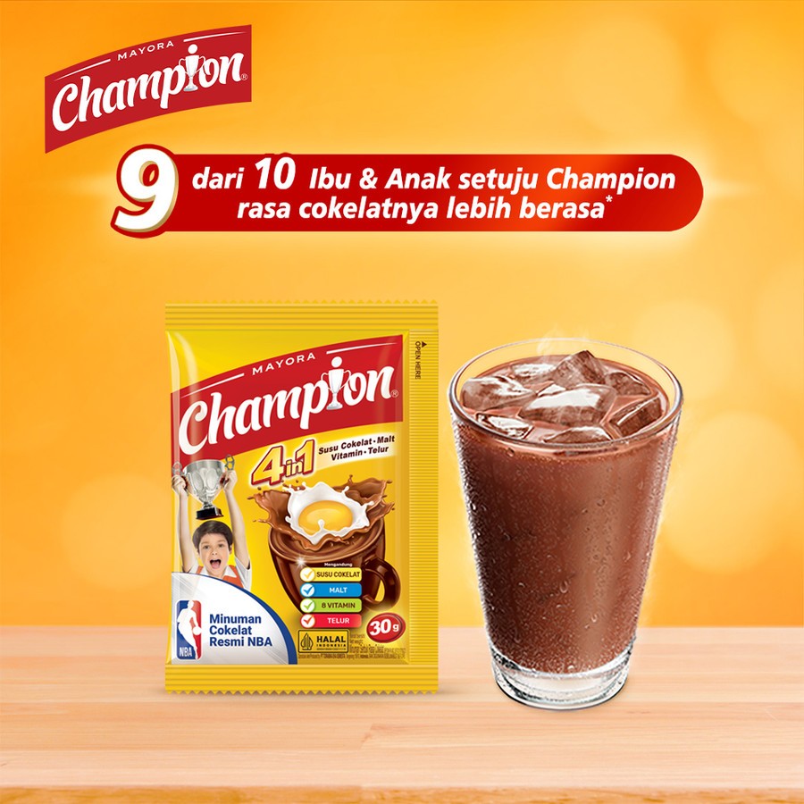 

Champion Minuman Cokelat 1 Renceng 30g 5 sachet | Susu Cokelat | Karton Renceng