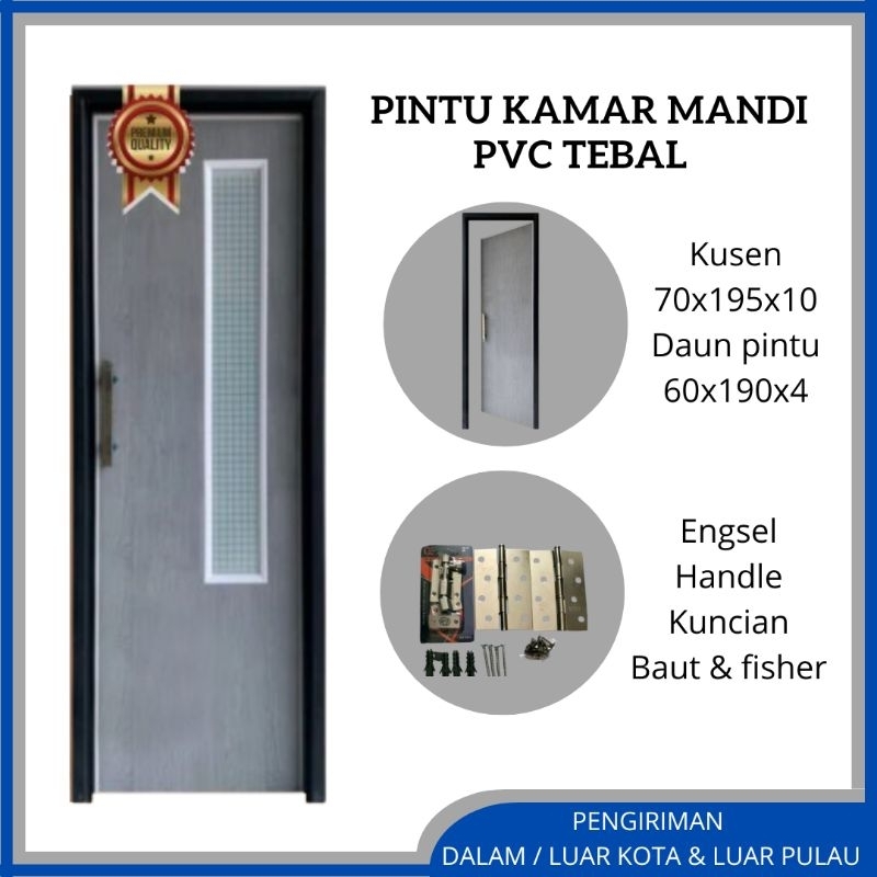 Pintu Kamar Mandi PVC Tebal Berkualitas Fullset Kusen Pintu Engsel dan Handle Kuncian