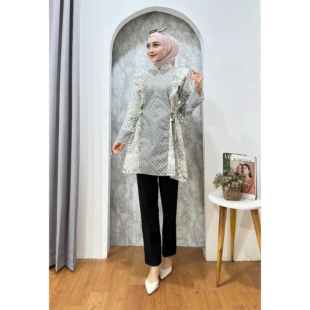 Gratong Batik Wanita Lengan Panjang Modern Blouse Batik Wanita Motif Sidomukti