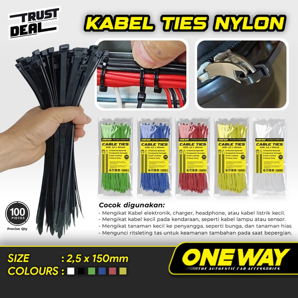 

Kabel Ties Nylon 2,5 x 150mm Tis Segel Pengikat Makanan Isi 100 Pcs ONEWAY