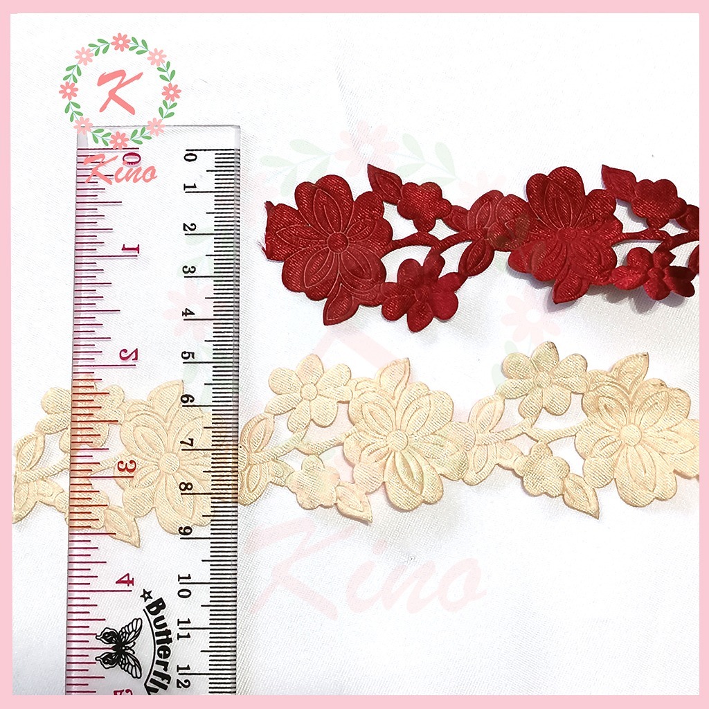 [PER ROLL] Renda Bunga Renteng Besar Kecil Merah Putih Lucu Hiasan Hijab Cantik, Hiasan Dekorasi - v