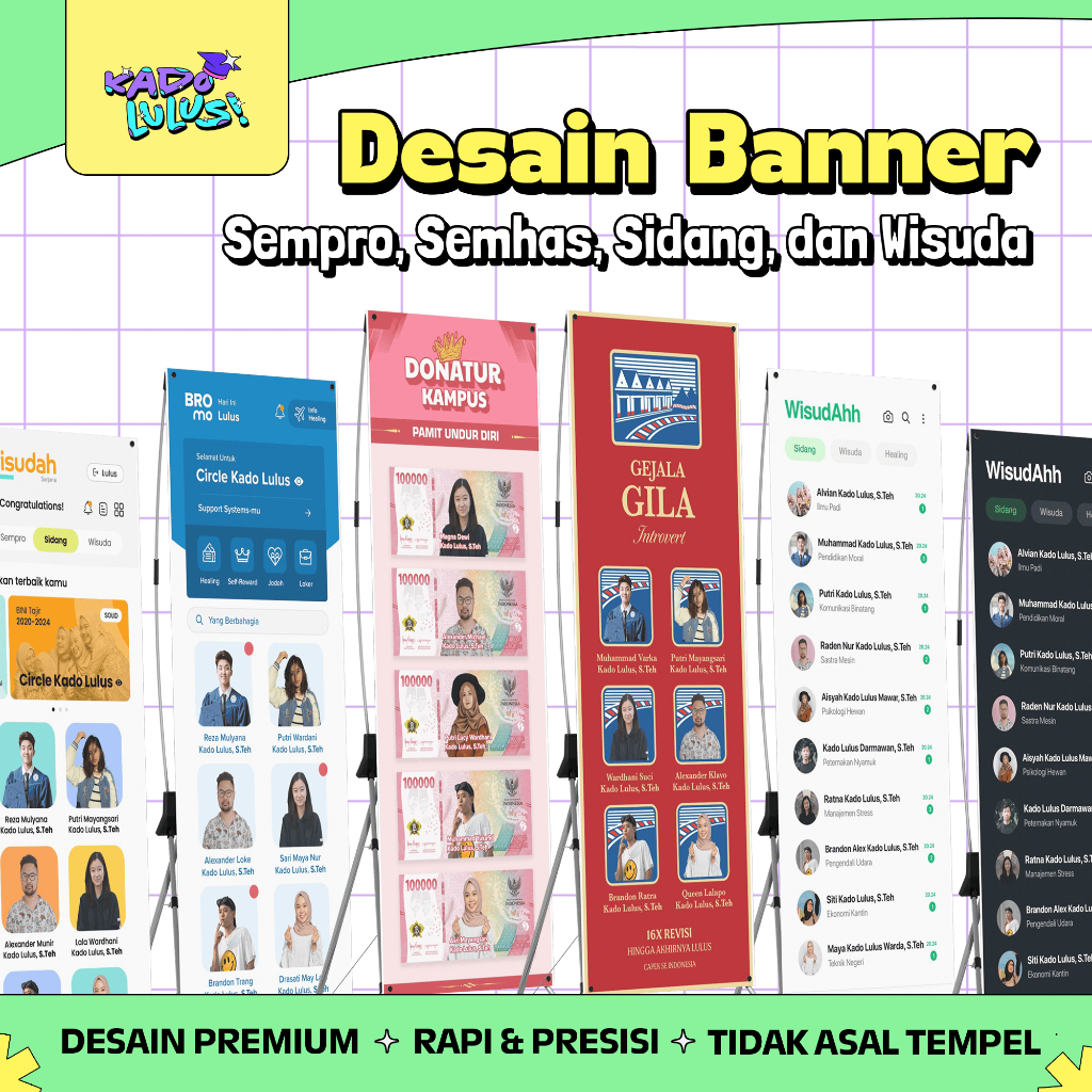 KADO LULUS Banner Spanduk Sidang Skripsi Wisuda Sempro Semhas Desain Unik Lucu #7