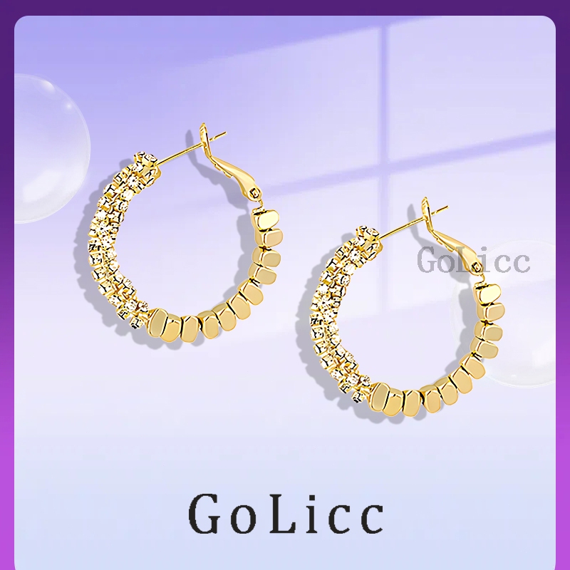 Anting Wanita - Anting Bulat Desain Berlian Rusak Emas 18K - Anting Tindik - Anting Bulat - GoLicc