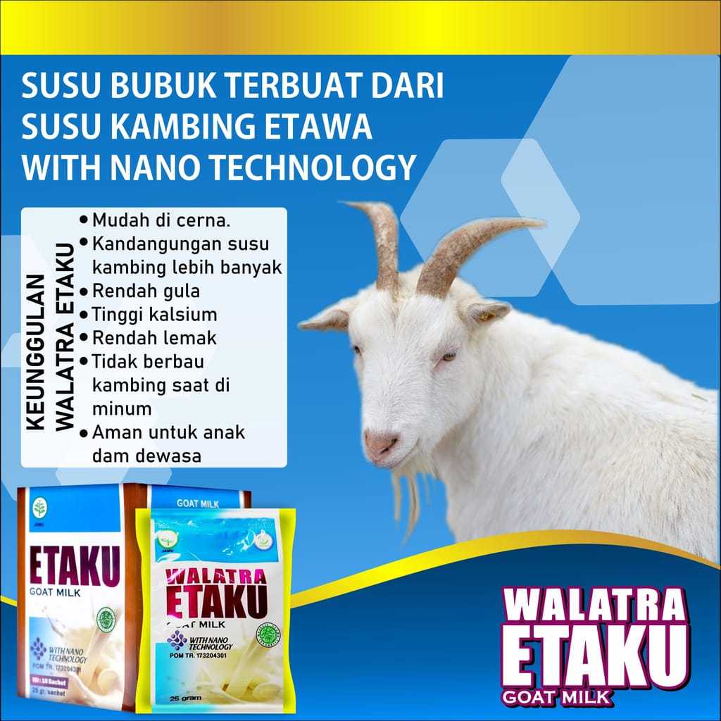 

PROMO !!! Susu Kambing Etawa Bubuk Mengobati Jantung Obat Sesak Nafas DLL Herbal Walatra Etaku Goat Milk BPOM