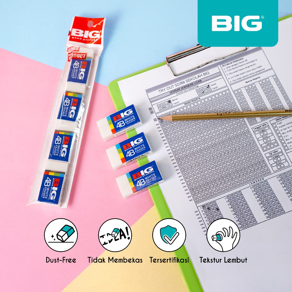 

4 Pcs BIG Penghapus / Eraser Pensil Putih Besar Dust Free ER-9241