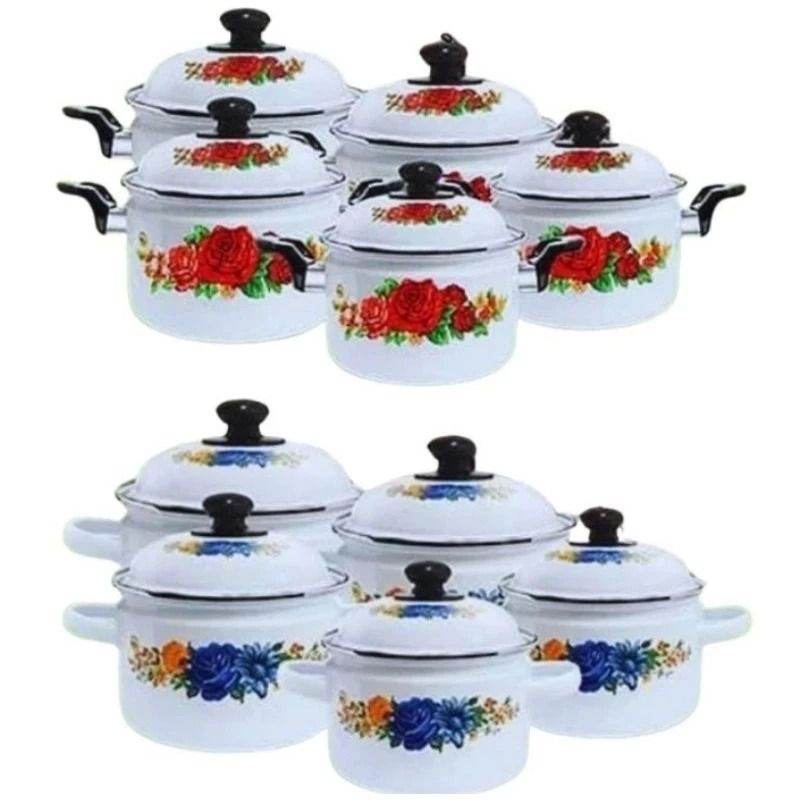 MASPION Panci Enamel Thailando Set Panda 5 Pcs 16/24 Cm Motif Bunga