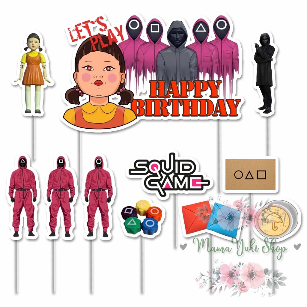 Topper Cake Hiasan Kue Ulang Tahun Anak motif SQUID GAME